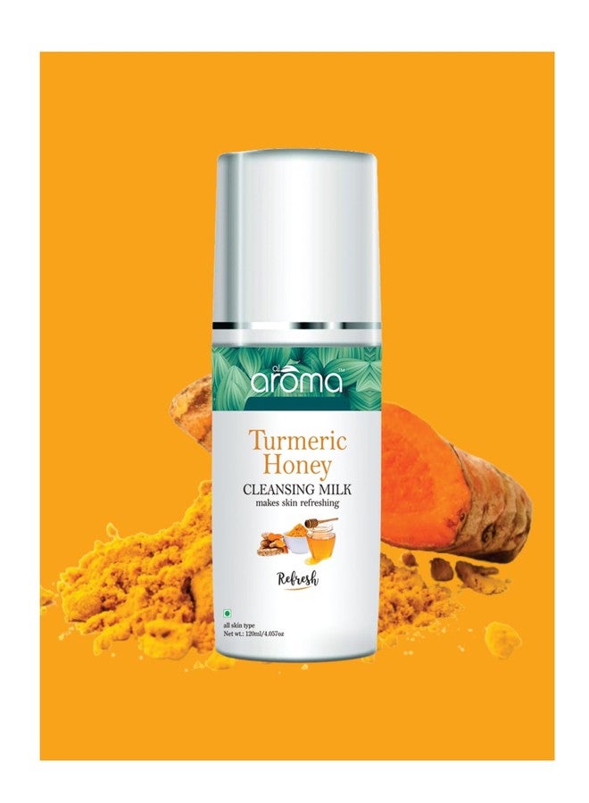 ALAROMALEAFS حليب منظف بالكركم والعسل من ألاروما ليفز، غني بفيتامين هـ وزيت الزيتون، تأثير منعش، مناسب لجميع أنواع البشرة، 120 مل - Image 1