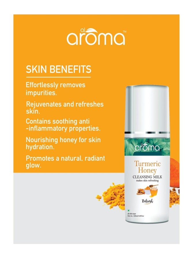 ALAROMALEAFS حليب منظف بالكركم والعسل من ألاروما ليفز، غني بفيتامين هـ وزيت الزيتون، تأثير منعش، مناسب لجميع أنواع البشرة، 120 مل - Image 2