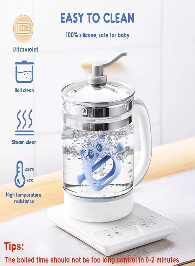 Rukan 2-Pack Silicone Baby Teether Ring Never Drop Teething Toys Cat Multi-Textured Soft Infant Teethers for 3 6 9 12 Months, Easy-Grip Sensory Toy (White & Blue) - Image 5