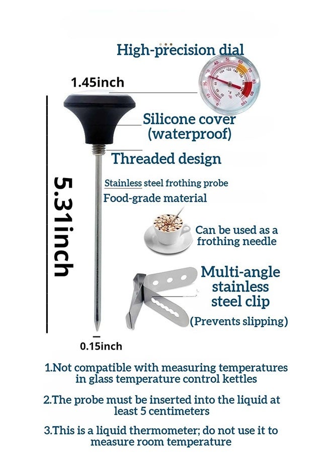 Coffee And Milk Portable Thermometer– Stainless Steel Probe Pointer Thermometer with Silicone Heat Ring for Pour Over Coffee, Milk Frothing & Kitchen Use - Image 5