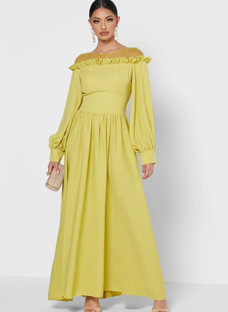 Khizana Off Shoulder Ruffle Trim Dress