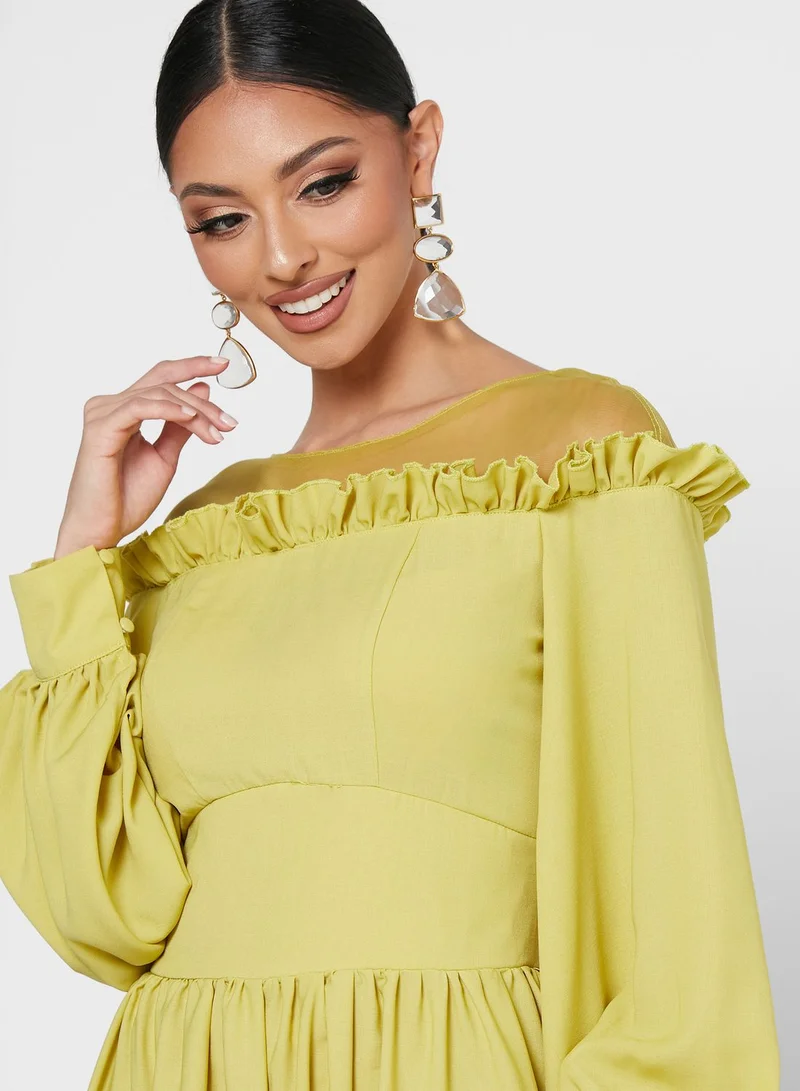 Khizana Off Shoulder Ruffle Trim Dress