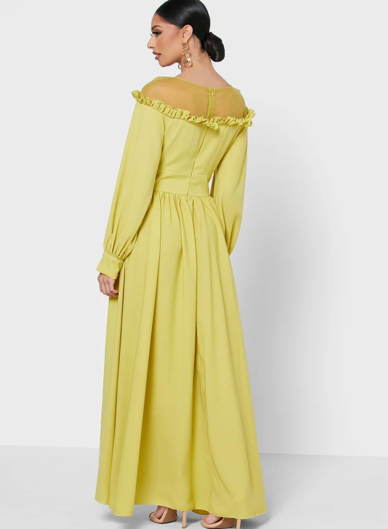 Khizana Off Shoulder Ruffle Trim Dress