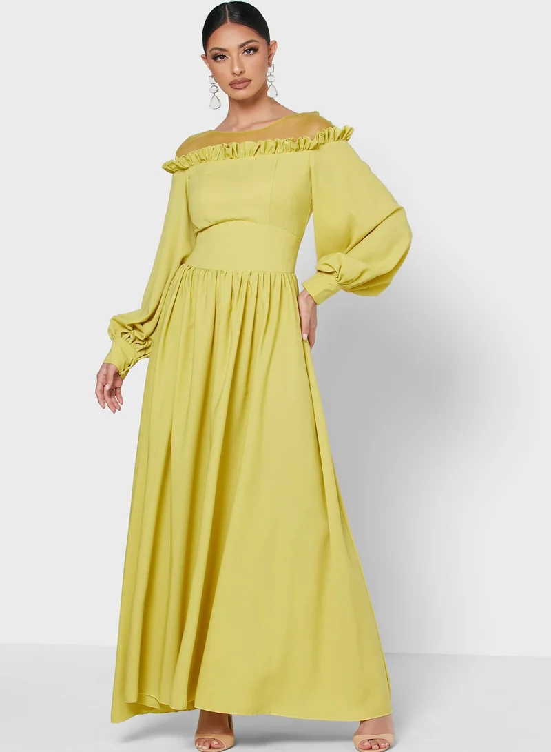 Khizana Off Shoulder Ruffle Trim Dress