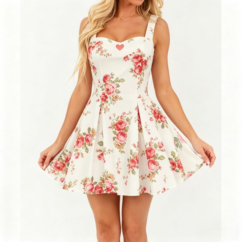 Summer Rose Print Square Neck A-Line Dress - Image 4