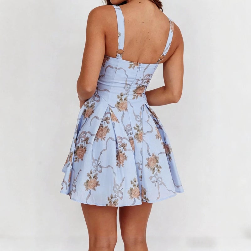 Summer Rose Print Square Neck A-Line Dress - Image 2