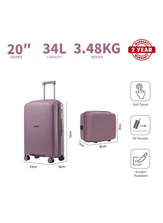 Eagle Express Neon X 2 Piece Luggage Set 14/20 Inch Purple, PP Hard Shell Trolley Suitcase Set with Vanity Case and Cabin Carry On Luggage, Lightweight Travel Bags with 360 Spinner Wheels, Secure Lock System and 2 Year Warranty - Image 3