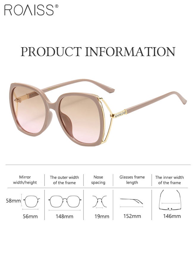 roaiss Women's Square Sunglasses, UV400 Protection Sun Glasses with Rhinestone-Encrusted Frame, Oversize Fashion Anti-glare Sun Shades for Women with Glasses Case, 56mm, Pink Brown - Image 3