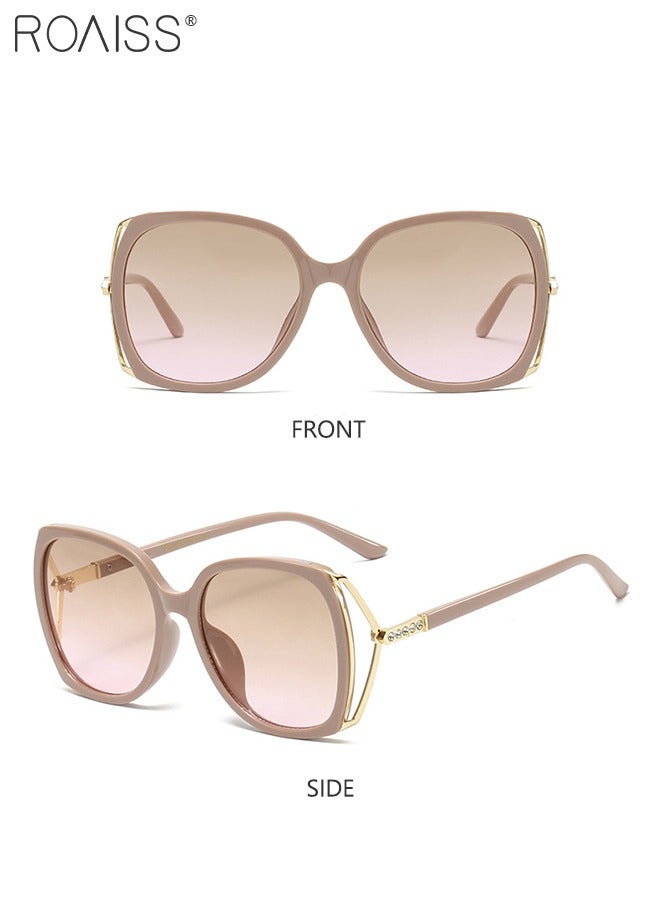 roaiss Women's Square Sunglasses, UV400 Protection Sun Glasses with Rhinestone-Encrusted Frame, Oversize Fashion Anti-glare Sun Shades for Women with Glasses Case, 56mm, Pink Brown - Image 5