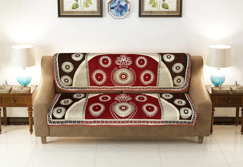 Jayvaam Sawna Homes Chenille Sofa Cover Set 5 Seater Living Room - 3 Seater & 2 Seater Sofa Slip Covers Home - Premium Furniture Protector Panels Sofa Couch Office, 10 Piece, Coffee Maroon - Image 2
