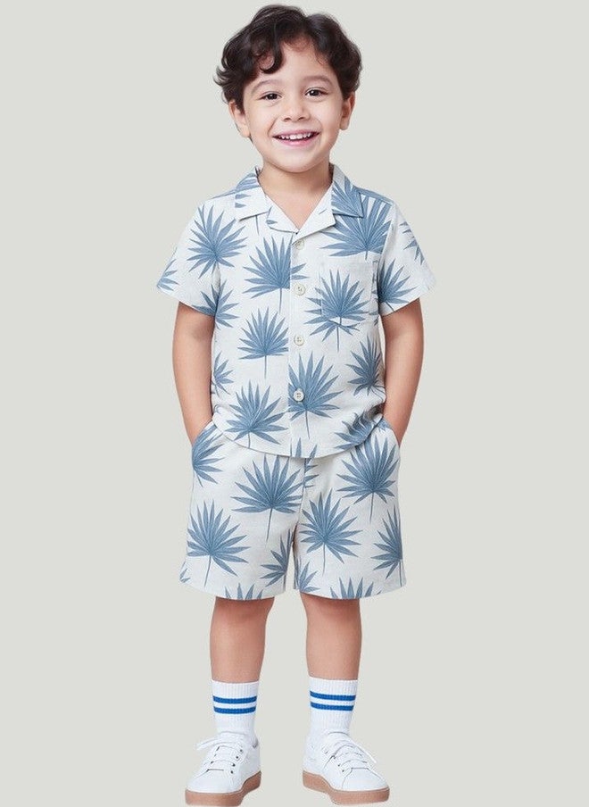 Kidbea طقم قميص وشورتات مطبوعة استوائية للأولاد من كيدبيا - Image 1