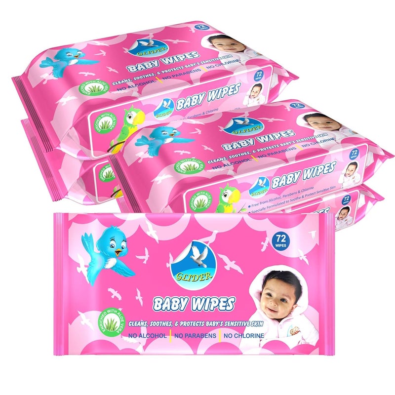 GLIDER Baby Wipes with Aloe Vera,Vitamin E & Mild Fragrance for Baby's Sensitive Skin (Pack of 5 (360 Wipes)) - Image 1