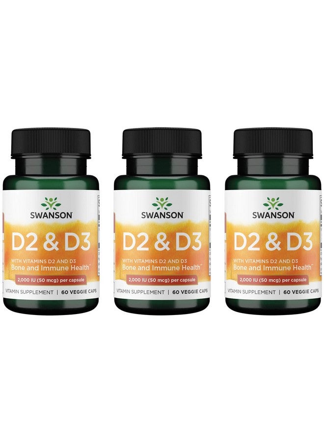 Swanson Vitamin D Complex with Vitamins D2 & D3 - Complete Sunshine Vitamin Complex for Bone, Dental & Immune Health - Vitamin Supplement (50 mcg, 60 Veggie Capsules) (3 Pack) - Image 1