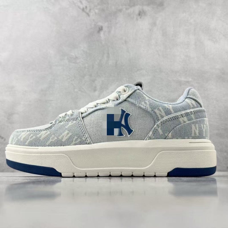 Wu Pin Pai Unisex Retro Skate Sneakers with Chunky Sole - Classic Monogram Design in White and Blue - Image 1