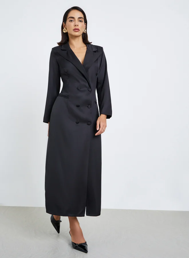 Styli Black Double Breasted Blazer Maxi Dress