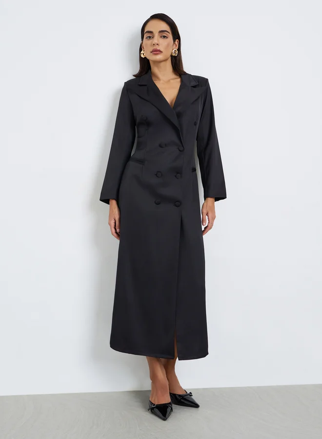 Styli  Black Double Breasted Blazer Maxi Dress for Women | Best Price UAE