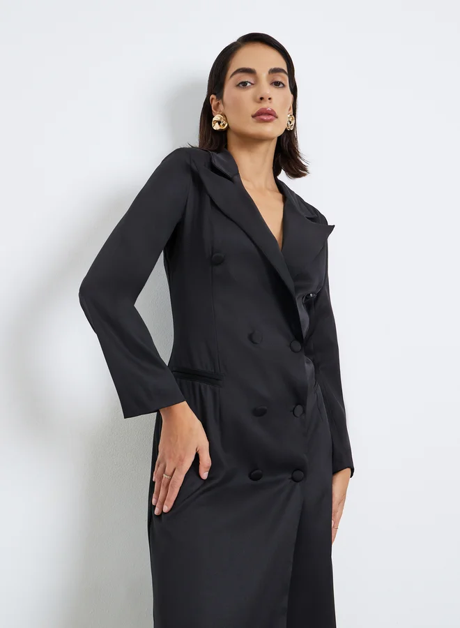 Styli Black Double Breasted Blazer Maxi Dress