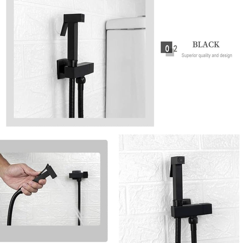 Handheld Sprayer Set Portable Brass Spray Attachment For Toilet Baby Diaper Feminine Wash Easy Install Matte Black - Image 3