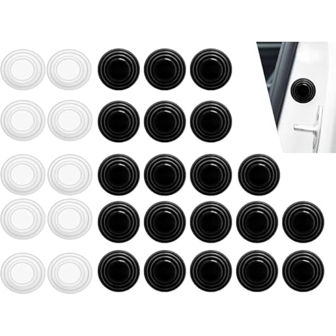 Lonimia Car Door Shock Absorbers Pack Of 30 AntiCollision Edge Guard Bumper Stickers Silicone Bumper Cushion Guards Pads Door Shock Damping Spacers Reduces Noise Suitable For Most Cars Black  White - Image 1