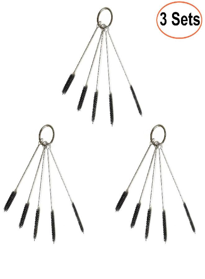 Oexper Oexper 3 Sets of 5-Piece Mini Nylon Brush Set 4.1Inch Nylon Stainless Steel Long Handle Tube Pipe Brushes for Drinking Straw , Glasses , Keyboards , Jewelry Cleaning - 5 Different Diameters  - Image 2