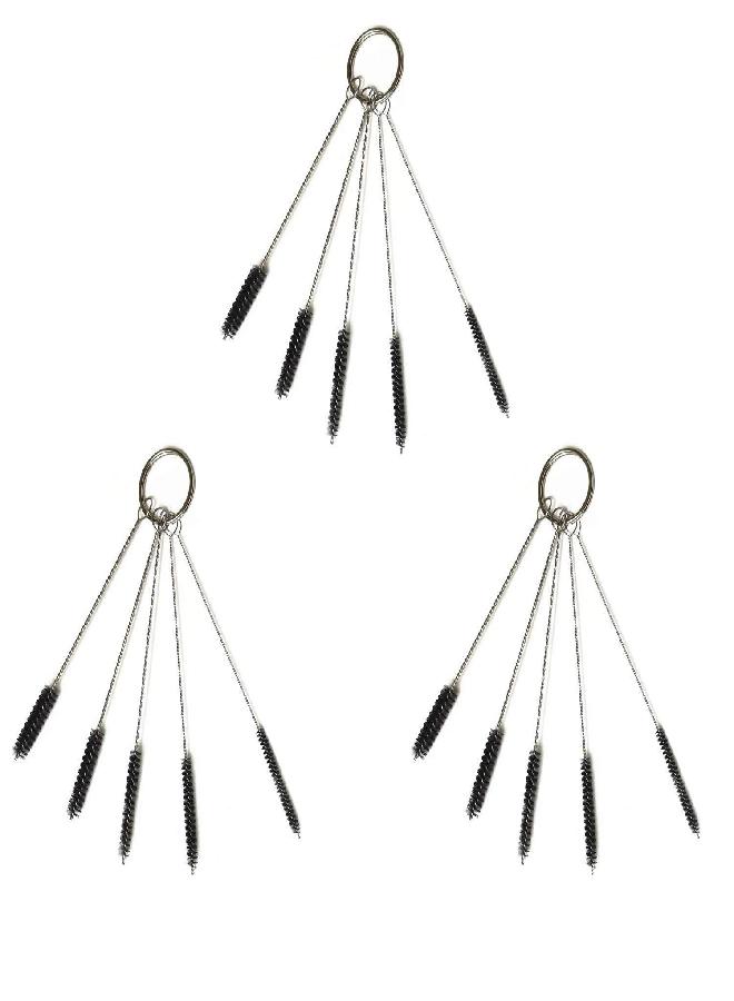 Oexper Oexper 3 Sets of 5-Piece Mini Nylon Brush Set 4.1Inch Nylon Stainless Steel Long Handle Tube Pipe Brushes for Drinking Straw , Glasses , Keyboards , Jewelry Cleaning - 5 Different Diameters  - Image 1
