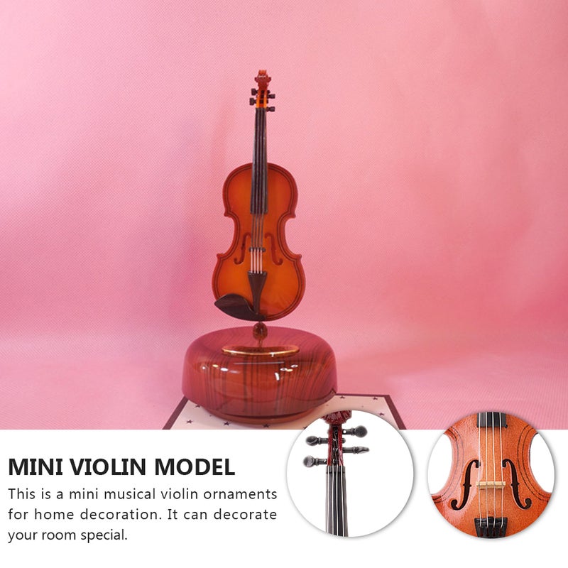 1Pc Mini Violin Music Box Rotating Violin Model Desktop Instrument Adornment - Image 4