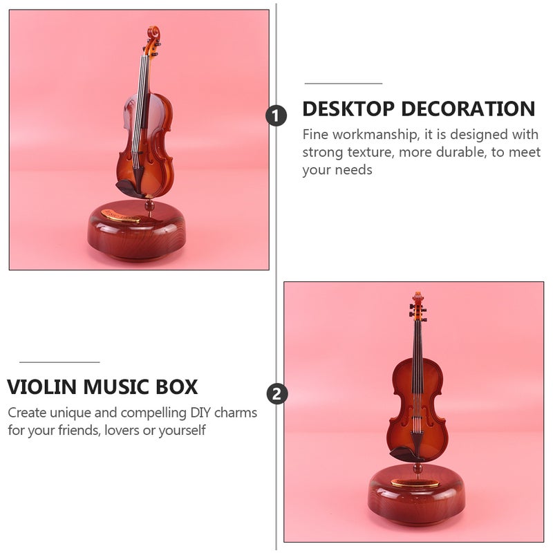 1Pc Mini Violin Music Box Rotating Violin Model Desktop Instrument Adornment - Image 5