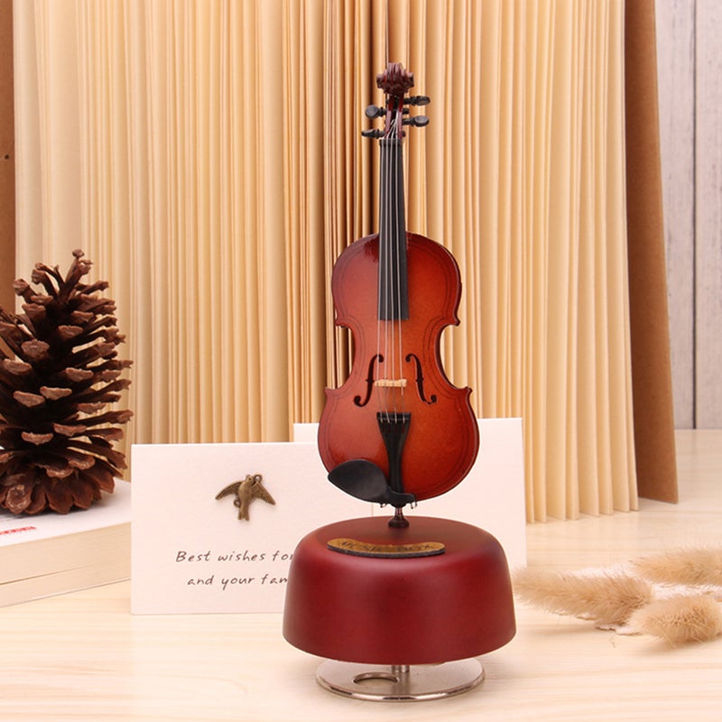 1Pc Mini Violin Music Box Rotating Violin Model Desktop Instrument Adornment - Image 1