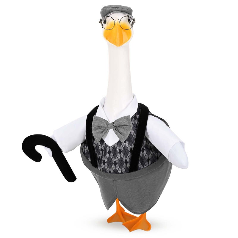 JcHrmers Old Man Goose Outfits Porch Goose Clothes Fits 23" Cement Plastic Goose Statue for Christmas 100 Days of School Outdoor Garden Lawn Yard Patio Art Decor (Style2) - Image 1