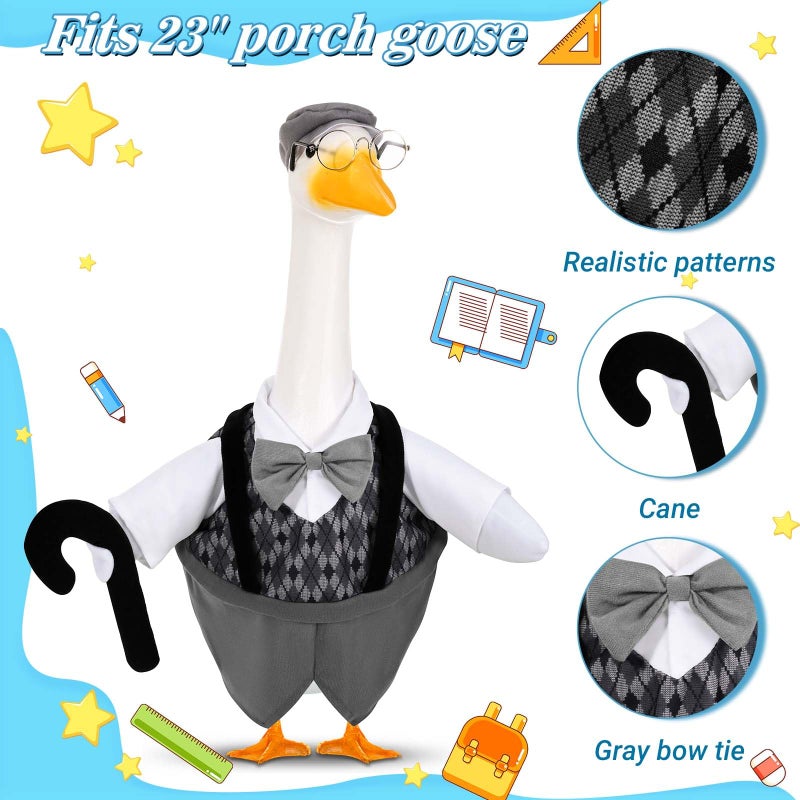 JcHrmers Old Man Goose Outfits Porch Goose Clothes Fits 23" Cement Plastic Goose Statue for Christmas 100 Days of School Outdoor Garden Lawn Yard Patio Art Decor (Style2) - Image 2