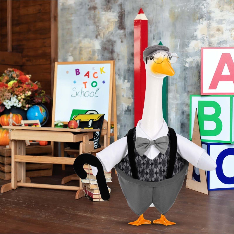 JcHrmers Old Man Goose Outfits Porch Goose Clothes Fits 23" Cement Plastic Goose Statue for Christmas 100 Days of School Outdoor Garden Lawn Yard Patio Art Decor (Style2) - Image 5