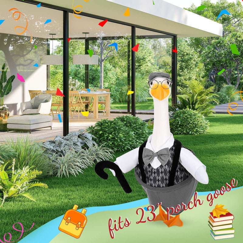 JcHrmers Old Man Goose Outfits Porch Goose Clothes Fits 23" Cement Plastic Goose Statue for Christmas 100 Days of School Outdoor Garden Lawn Yard Patio Art Decor (Style2) - Image 4