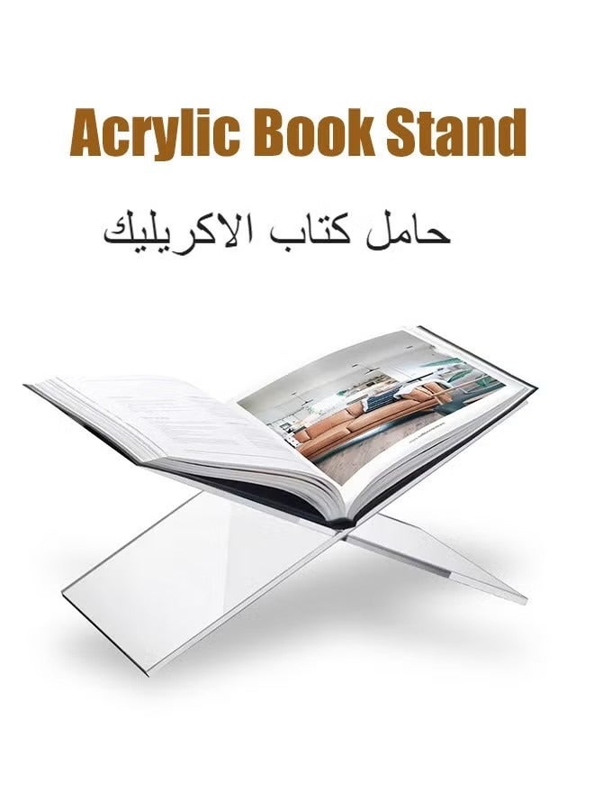 Unewshi Acrylic Book Stand, Functional Clear Extra Thick Acrylic Book Display Stand, Book Stand for Reading, Book Holder for Open and Closed Books - Image 1