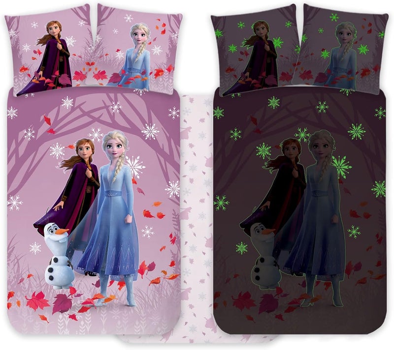 BrandMac Frozen Elsa & Anna Glow-in-the-Dark Bedding Set for Cot Bed 100 x 135 cm - Image 1