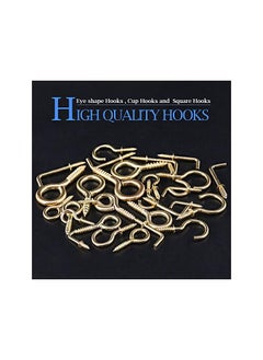 Glarks Glarks 213-Pieces Brass Plated Screw Eyes & Screw-in Ceiling Cups Hooks & Square Bend Hooks Assortment Set Kit for Hanging  - Image 3