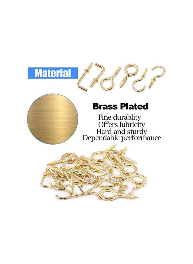 Glarks - Glarks 213-Pieces Brass Plated Screw Eyes & Screw-in Ceiling Cups Hooks & Square Bend Hooks Assortment Set Kit for Hanging - Image 1