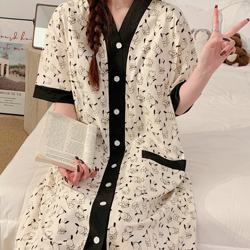 Summer Maternity Pajama Dress with Nursing Bra 58018 painting Pacha dog [with chest pad]]