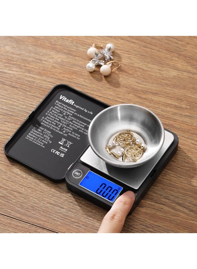 Vitafit 500g Digital Pocket Gram Scale 0.01g Accuracy, Weighing Professional Since 2001, High Precision Scale Grams for: Lab, Food, Kitchen, Coffee, Jewelry; Black - Image 5