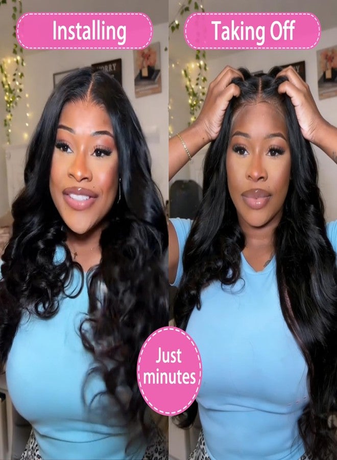 SHOWJARLLY 22 Inch Wear and Go Glueless Wigs Human Hair Pre Cut 9x6 HD Lace Closure Wigs Human Hair 200% Density Glueless Body Wave Lace Front Wigs Human Hair Natural Black (Small Cap Wig 21.5"-22.5") - Image 2
