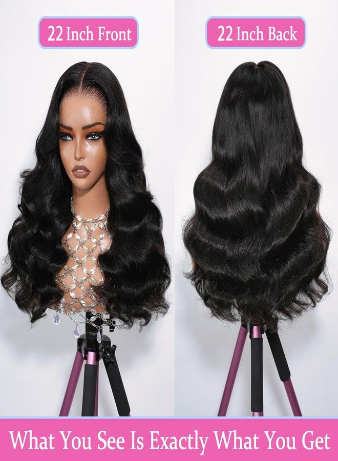 SHOWJARLLY 22 Inch Wear and Go Glueless Wigs Human Hair Pre Cut 9x6 HD Lace Closure Wigs Human Hair 200% Density Glueless Body Wave Lace Front Wigs Human Hair Natural Black (Small Cap Wig 21.5"-22.5") - Image 3