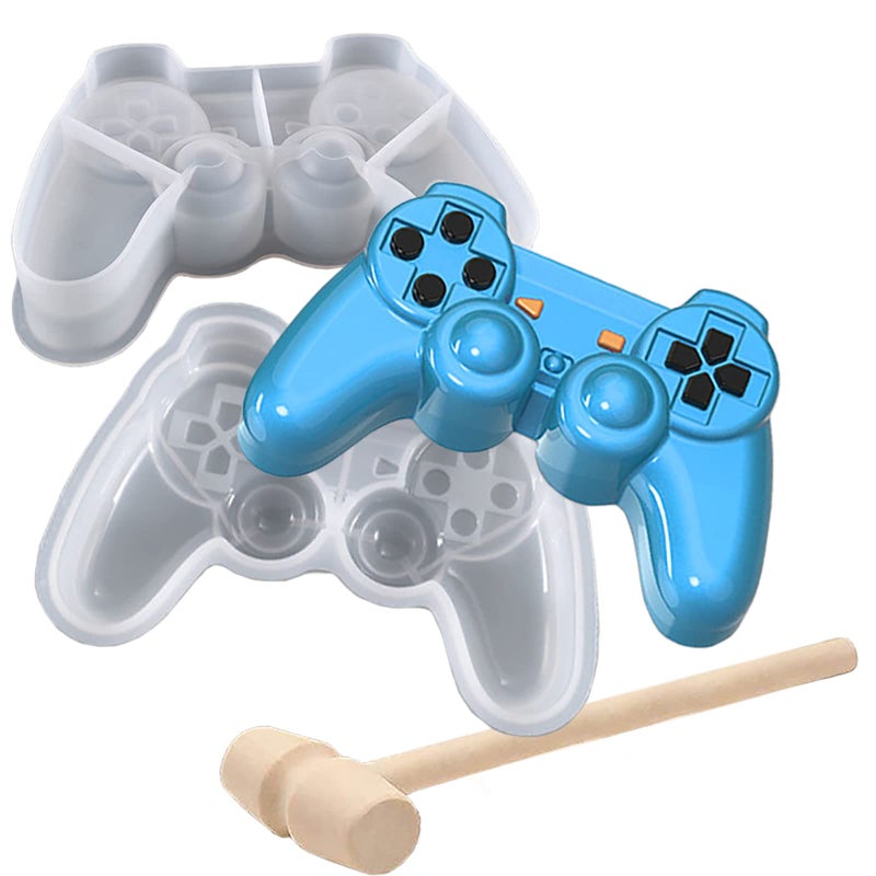 3D Game Controller Chocolate Silicone Molds NonStick Large Breakable Chocolate Molds with 1 Pcs Wooden Mallet for DIY Party Decoration Smash Game Controllers Cake Baking Birthday Candy Molds
