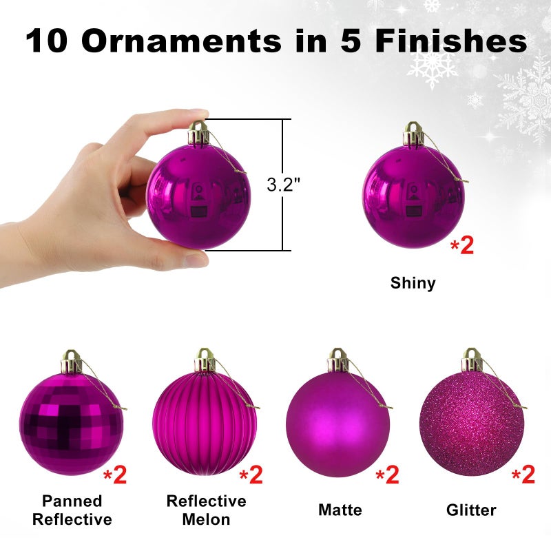 GameXcel Fuchsia 3.2"" Large Christmas Balls - Christmas Tree Decoration Ornaments Shatterproof Hanging Balls for Birthday Halloween Holiday Wedding Decorations Set of 10pcs - Image 2