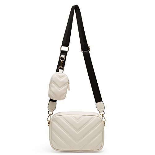 Herald Quilted Small Crossbody Bag with Coin Purse Pouch for Women Designer Square Camera Side Shoulder 2 Size Handbags (White) - Image 1