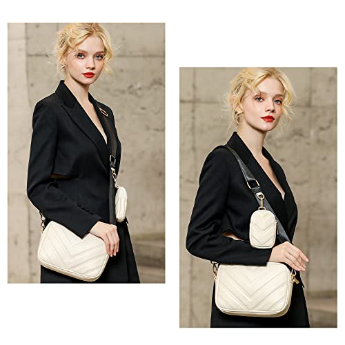Herald Quilted Small Crossbody Bag with Coin Purse Pouch for Women Designer Square Camera Side Shoulder 2 Size Handbags (White) - Image 2