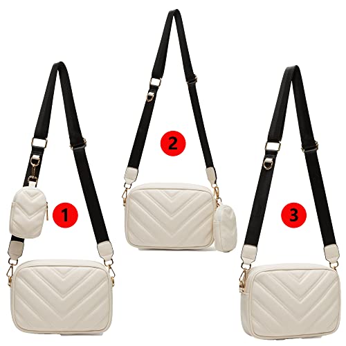 Herald Quilted Small Crossbody Bag with Coin Purse Pouch for Women Designer Square Camera Side Shoulder 2 Size Handbags (White) - Image 3