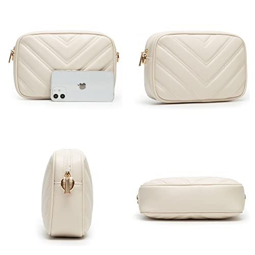 Herald Quilted Small Crossbody Bag with Coin Purse Pouch for Women Designer Square Camera Side Shoulder 2 Size Handbags (White) - Image 4