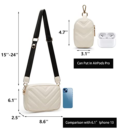 Herald Quilted Small Crossbody Bag with Coin Purse Pouch for Women Designer Square Camera Side Shoulder 2 Size Handbags (White) - Image 5