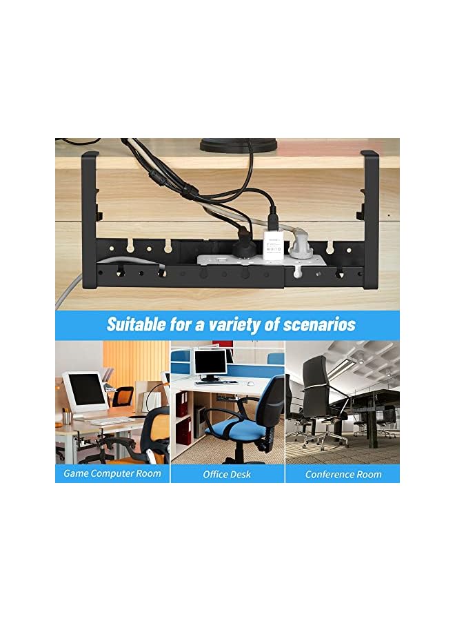 PROMASS صينية إدارة كابلات المكتب، منظم كابلات قابل للتعديل، منظم كابلات تحت المكتب بنظام تثبيت بالمشبك لإدارة الأسلاك، حامل كابلات معدني للمكاتب، لا حاجة لحفر ثقوب - Image 4