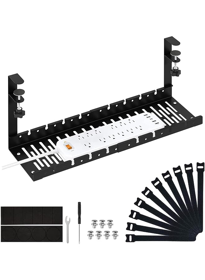PROMASS صينية إدارة كابلات المكتب، منظم كابلات قابل للتعديل، منظم كابلات تحت المكتب بنظام تثبيت بالمشبك لإدارة الأسلاك، حامل كابلات معدني للمكاتب، لا حاجة لحفر ثقوب - Image 1