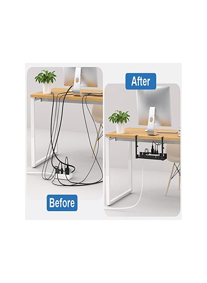 PROMASS صينية إدارة كابلات المكتب، منظم كابلات قابل للتعديل، منظم كابلات تحت المكتب بنظام تثبيت بالمشبك لإدارة الأسلاك، حامل كابلات معدني للمكاتب، لا حاجة لحفر ثقوب - Image 2